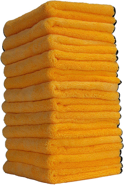 MIC_506_12 Professional Grade Premium Microfiber Towels, Gold (16 Inch X 16 Inch) (Pack of 12) - Safe for Car Wash, Home Cleaning & Pet Drying Cloths