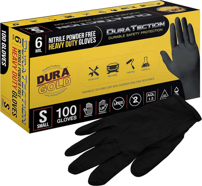 HD Black Nitrile Disposable Gloves, Box of 100, Size Small, 6 Mil - Latex Free, Powder Free, Textured Grip, Food Safe, Small (Pack of 100)