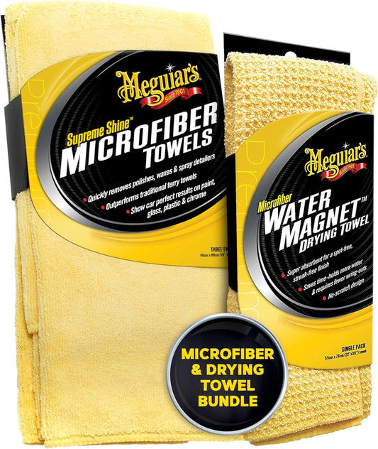 Meguiar’S Wipe-And-Go Bundle, Car Cleaning Cloth Microfiber, Featuring Our Water Magnet Microfiber Drying Towel, 1 Pack and Microfiber Towels for Cars, Ultra-Plush Car Microfiber Towel, 3 Pack