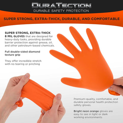 Duratection 8 Mil Orange Super Duty Diamond Textured Nitrile Disposable Gloves