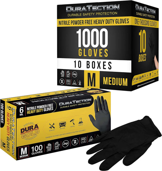 HD Black Nitrile Disposable Gloves, 10 Boxes of 100, Size Medium, 6 Mil - Latex Free, Powder Free, Textured Grip, Medium (Pack of 1000)