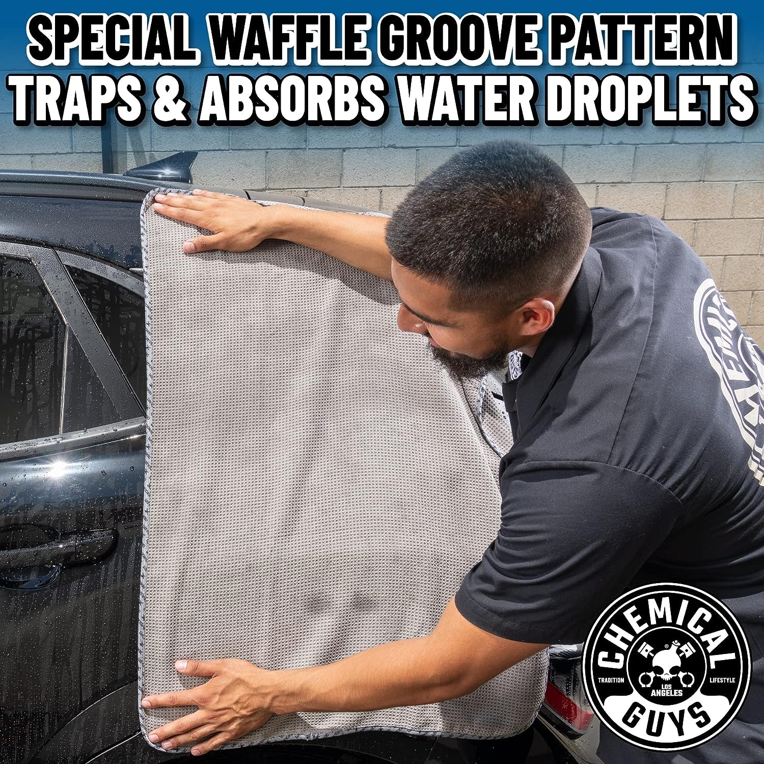 MIC_781_01 Waffle Weave Gray Matter 70/30 Blend Microfiber Drying Towel with Silk Edging, 25" X 36"