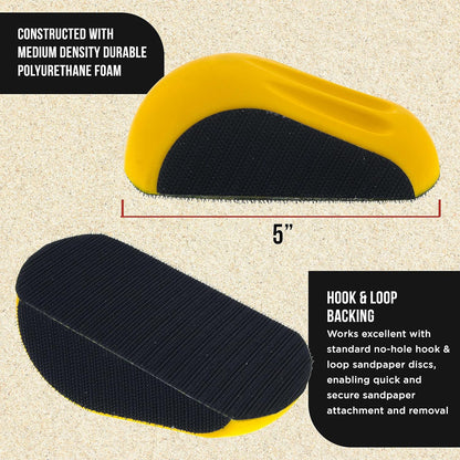 Pro Series 5" Mouse-Shaped Hand Sanding Block Pad for Hook & Loop and PSA 5" DA Sanding Discs, 2 Pack - PSA Sandpaper Conversion Adapter Pad - Automotive Car Sand Wood Woodworking Furniture