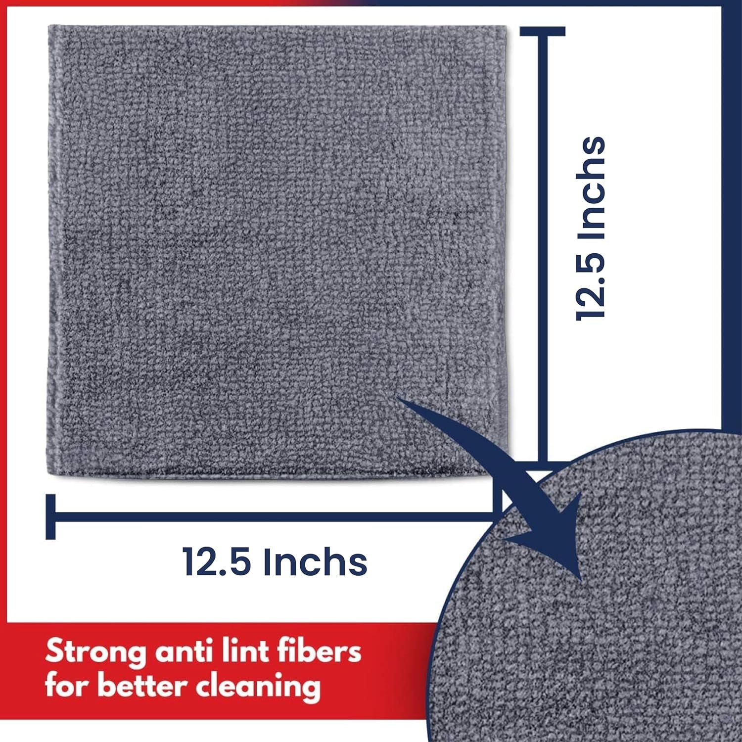 Microfiber Cleaning Cloth Grey - 12 Packs 12.6"X12.6" - High Performance - 1200 Washes, Ultra Absorbent Towels Weave Grime & Liquid for Streak-Free Mirror Shine - Car Washing Cloth