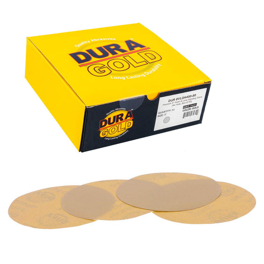 - Premium - 400 Grit 6" Gold Hook & Loop No Hole Sanding Discs for DA Sanders - Box of 50 Sandpaper Finishing Discs for Automotive and Woodworking