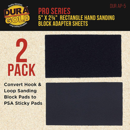 Pro Series Rectangle 5" X 2-3/4" Hand Sanding Block Adaptor Sheets to Convert Hook & Loop Sanding Block Pads to PSA Sticky Pads, 2 Sheet Pack (Sanding Blocks Not Included)