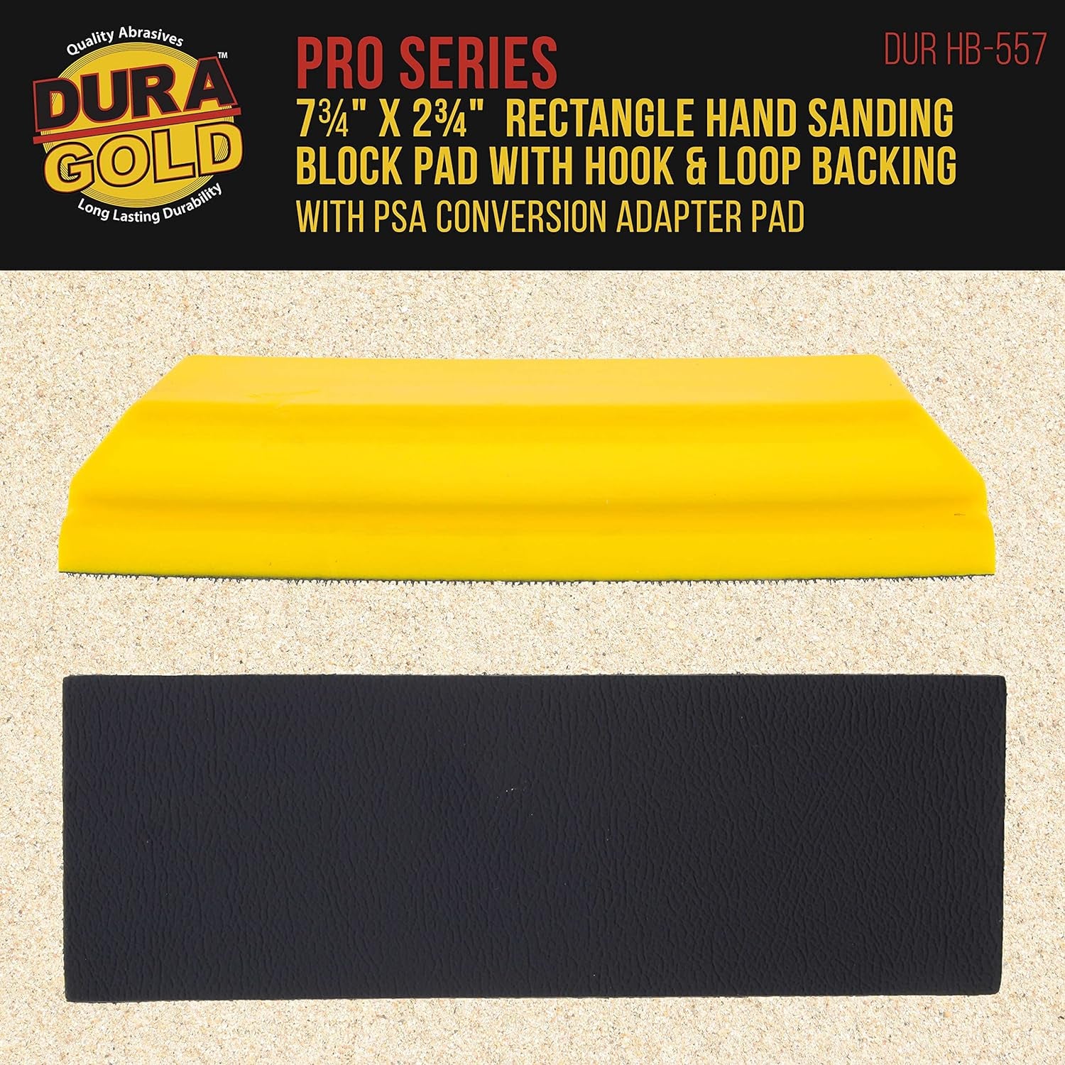 Pro Series Rectangle 7-3/4" X 2-3/4" Hand Sanding Block Pad with Hook & Loop Backing and PSA Sandpaper Conversion Adapter Pad - Automotive Paint Prep Sand Shape Contour Woodworking Furniture