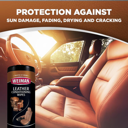 Leather Cleaner & Conditioner Wipes with UV Protection, Prevent Cracking or Fading of Leather Couches, Car Seats, Shoes, Purses - 30 Ct