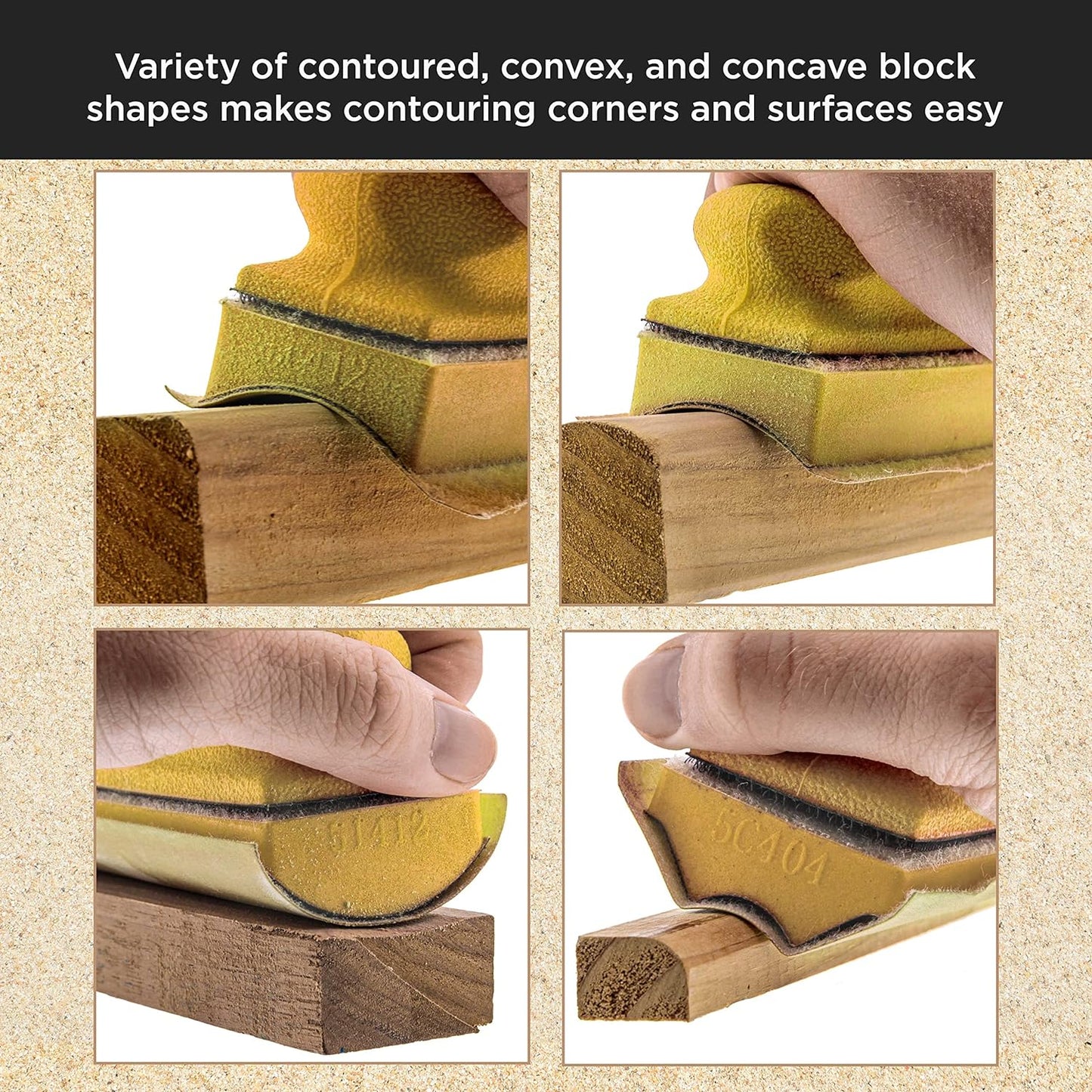 12-Piece Contoured Profile 4" Hand Sanding Block Set with 40 Sheet Hook & Loop Sandpaper Kit - Interchangeable Assorted Convex & Concave Shapes - Sand Wood Woodworking Furniture, Auto Paint