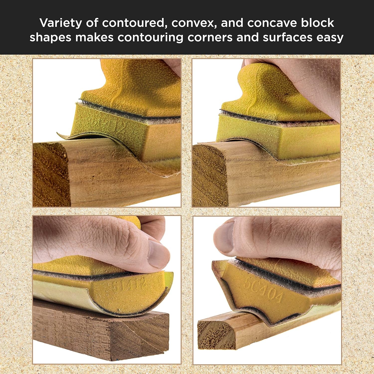 12-Piece Contoured Profile 4" Hand Sanding Block Set with 40 Sheet Hook & Loop Sandpaper Kit - Interchangeable Assorted Convex & Concave Shapes - Sand Wood Woodworking Furniture, Auto Paint