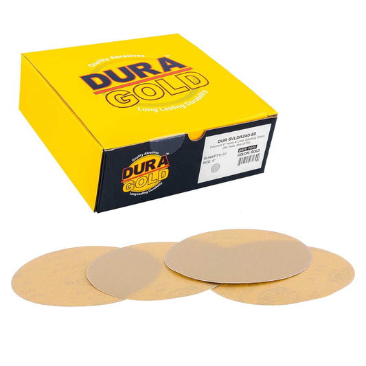 - Premium - 240 Grit 6" Gold Hook & Loop No Hole Sanding Discs for DA Sanders - Box of 50 Sandpaper Finishing Discs for Automotive and Woodworking