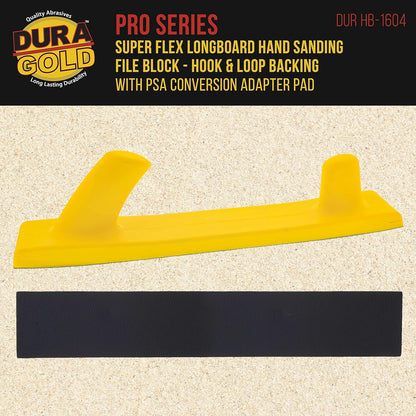 Pro Series Super Flex Longboard Hand Sanding File Block with Both Hook & Loop Backing and PSA Backing Conversion Adapter Pad - for Continuous Rolls or Sandpaper Sander Sheets, Sand Auto Wood