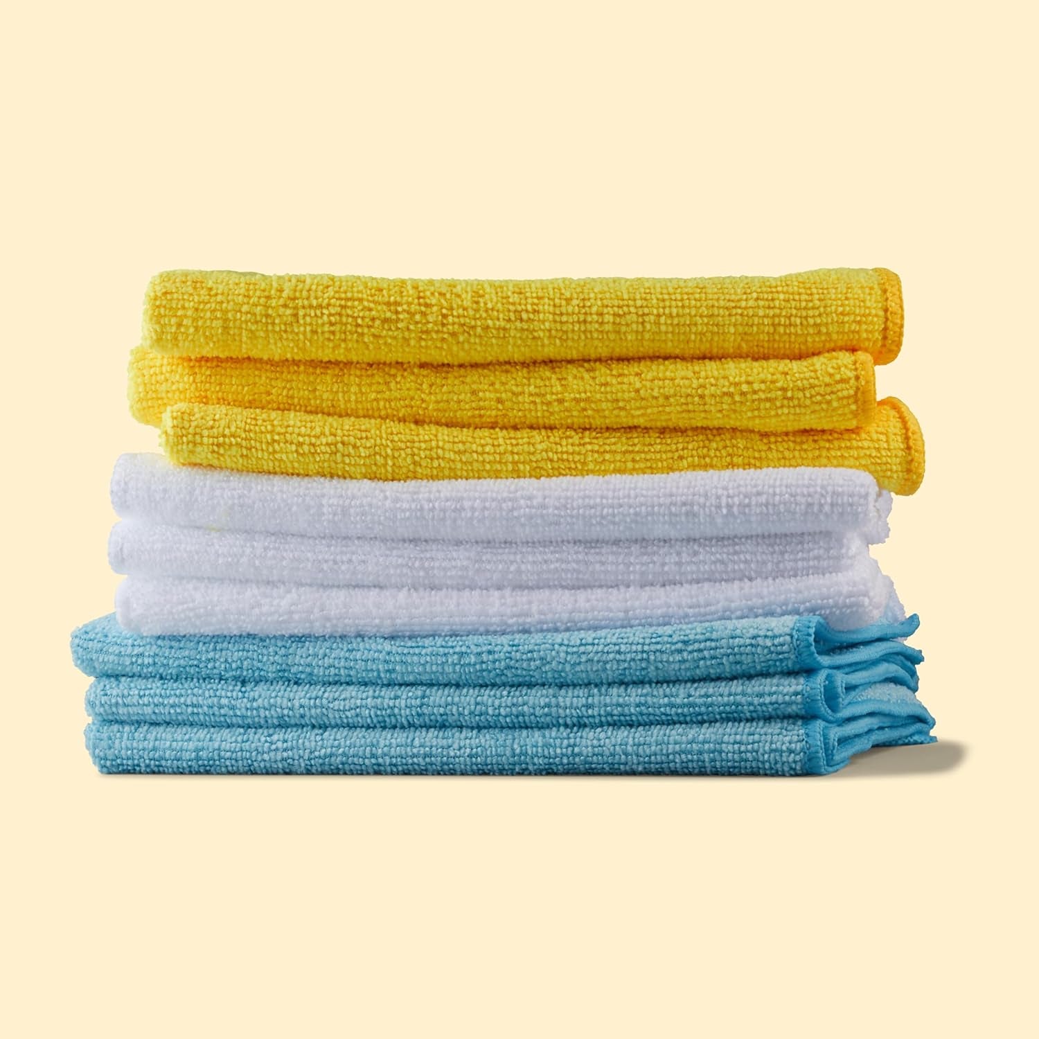 Professional title: " Microfiber Cleaning Cloths - Pack of 24, Non-Abrasive, Reusable, Washable, 16" x 12", Blue/White/Yellow"