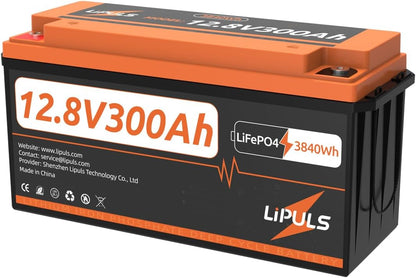 12V 300Ah Lifepo4 Lithium Battery, Built-In 200A BMS, Max.3840Wh Deep Cycle Battery, up to 15000 Cycles, 10-Year Lifetime, Perfect for RV, Camping, Solar Energy Storage, Off-Grid, Fishing