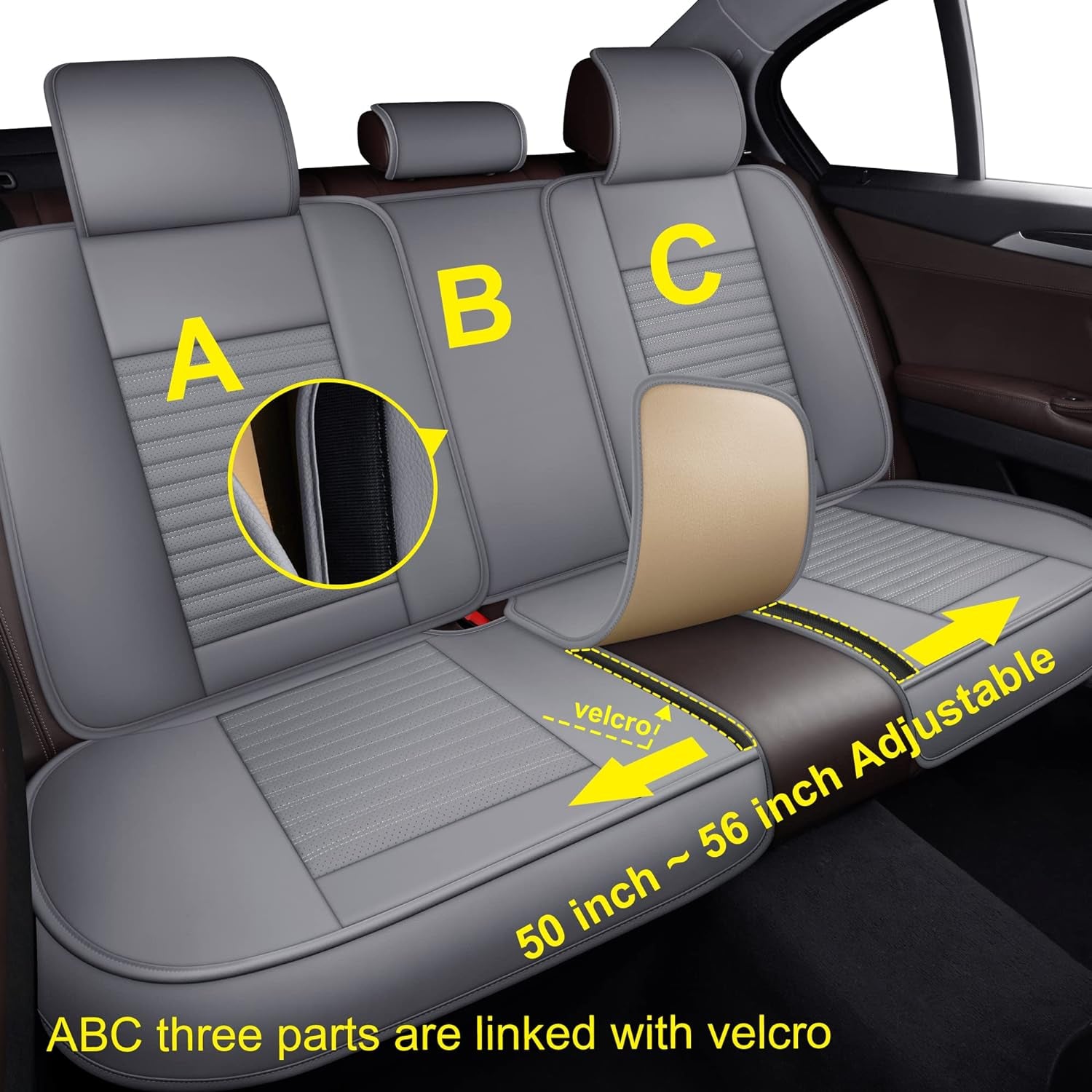 Leather Car Seat Covers,Breathable and Waterproof Faux Leather Automotive Seat Covers for Cars SUV Pick-Up Truck Sedan,Universal Anti-Slip Driver Seat Cover with Backrest (Rear Seat, Gray)