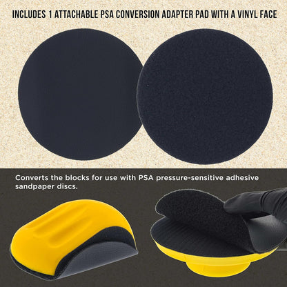 Pro Series 6" round & Mouse-Shaped Hand Sanding Block Pads for Hook & Loop and PSA 6" DA Sanding Discs - PSA Sandpaper Conversion Adapter Pad - Automotive Sand Polish Woodworking Furniture