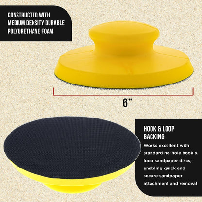 Pro Series 6" round & Mouse-Shaped Hand Sanding Block Pads for Hook & Loop and PSA 6" DA Sanding Discs - PSA Sandpaper Conversion Adapter Pad - Automotive Sand Polish Woodworking Furniture