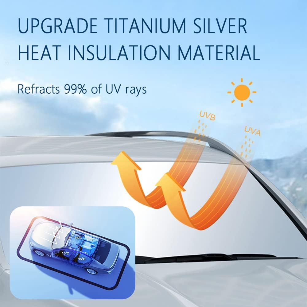 240T Thickened Automotive Glass Sunshade and Comes with Storage Bag,Keep Car Interior Cool,Universal Windshield Sun Shade Fit for Cars,Trucks,Suvs (L(57.08 * 31.5 Inch))