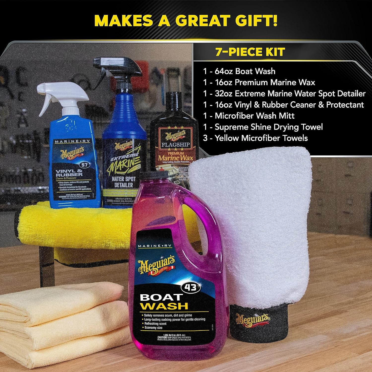 Meguiar’S Boat/Rv Starter Kit - Detailing for Pro RV and Boat Detailing - Wash Acts as a Gelcoat Cleaner, Synthetic Wax for Long-Lasting Protection with UV Protection - Includes Detailing Accessories