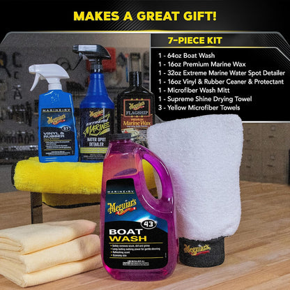 Meguiar’S Boat/Rv Starter Kit - Detailing for Pro RV and Boat Detailing - Wash Acts as a Gelcoat Cleaner, Synthetic Wax for Long-Lasting Protection with UV Protection - Includes Detailing Accessories