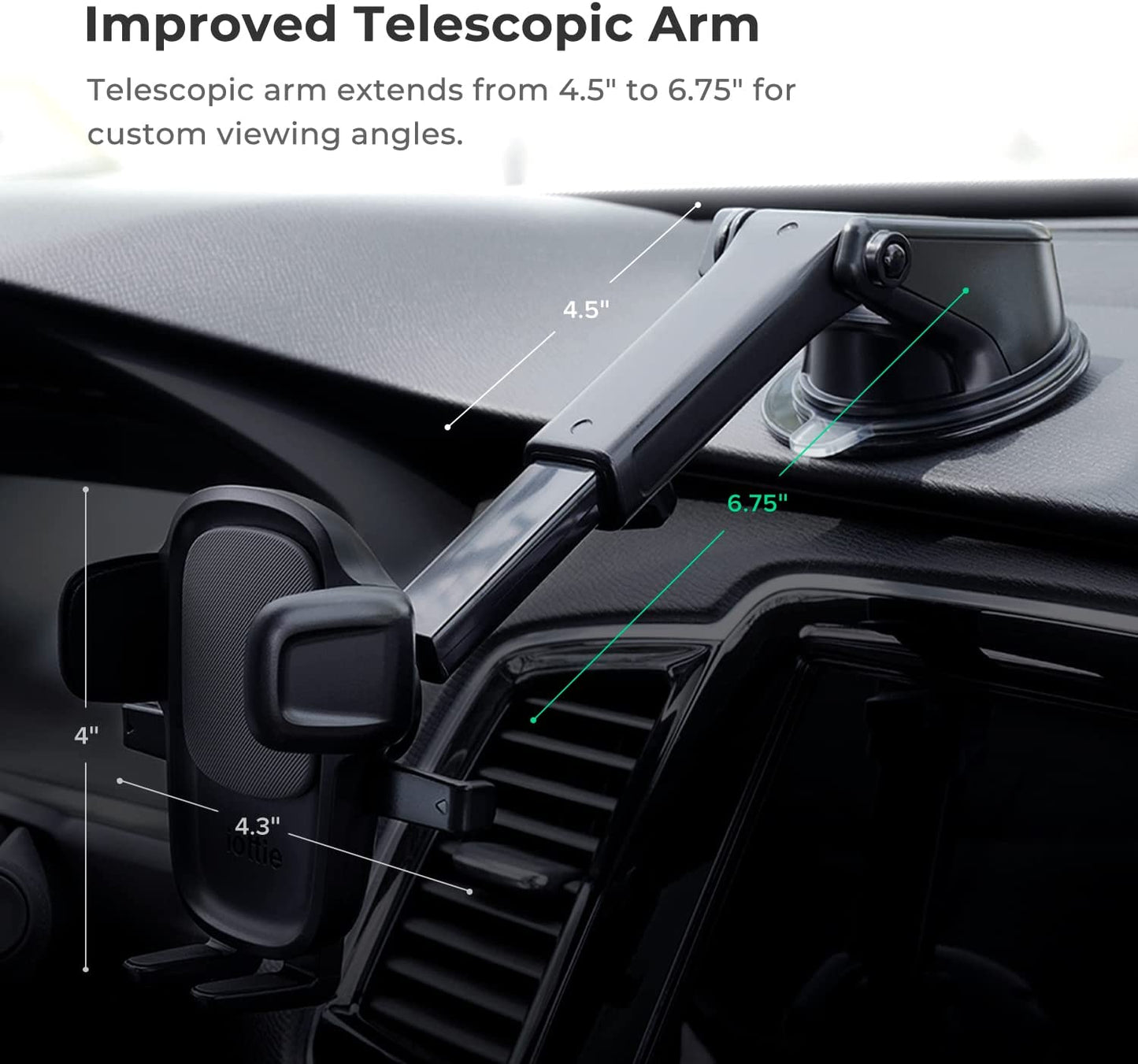 Easy One Touch 5 Dashboard & Windshield Universal Car Mount Phone Holder Desk Stand with Suction Cup Base and Telescopic Arm for Iphone, Samsung, Google, Huawei, Nokia, Other Smartphones