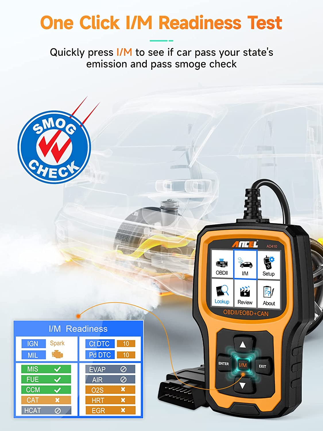 AD410 Enhanced OBD II Vehicle Code Reader Automotive OBD2 Scanner Auto Check Engine Light Scan Tool (Black/Yellow)