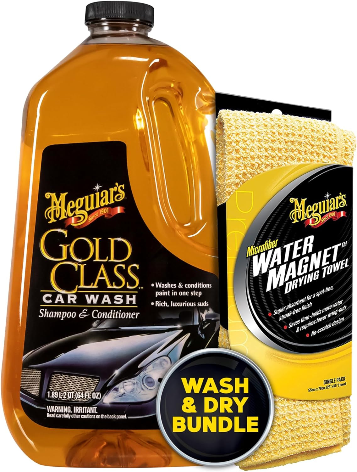 Car Wash Bundle, Car Care Products to Give You a Flawless Finish, Featuring Our Gold Class Car Wash, Ultra-Rich Car Wash Foam Soap and Conditioner and Water Magnet Microfiber Drying Towel