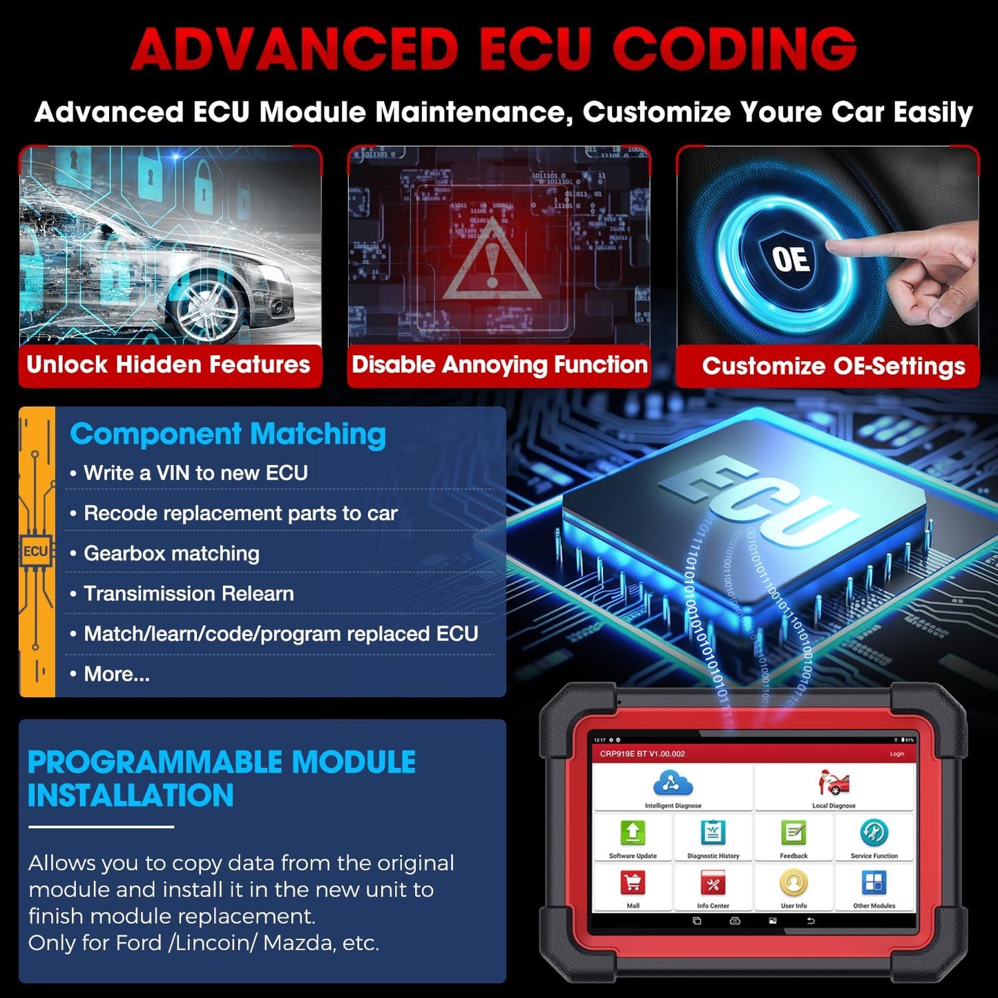 X431 CRP919EBT Elite OBD2 Scanner, 2024 Wireless Bidirectional Scan Tool, ECU Coding, CANFD&DOIP, FCA Autoauth, V.A.G Guided, 35+ Reset, IMMO, Full System, 2Yrs Update, Upgraded Ver. of CRP919E