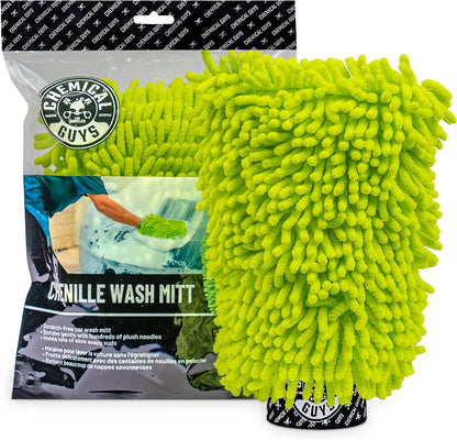 MIC493 Chenille Premium Scratch-Free Microfiber Wash Mitt, Lime Green, 9.6" X 2.3" X 7"