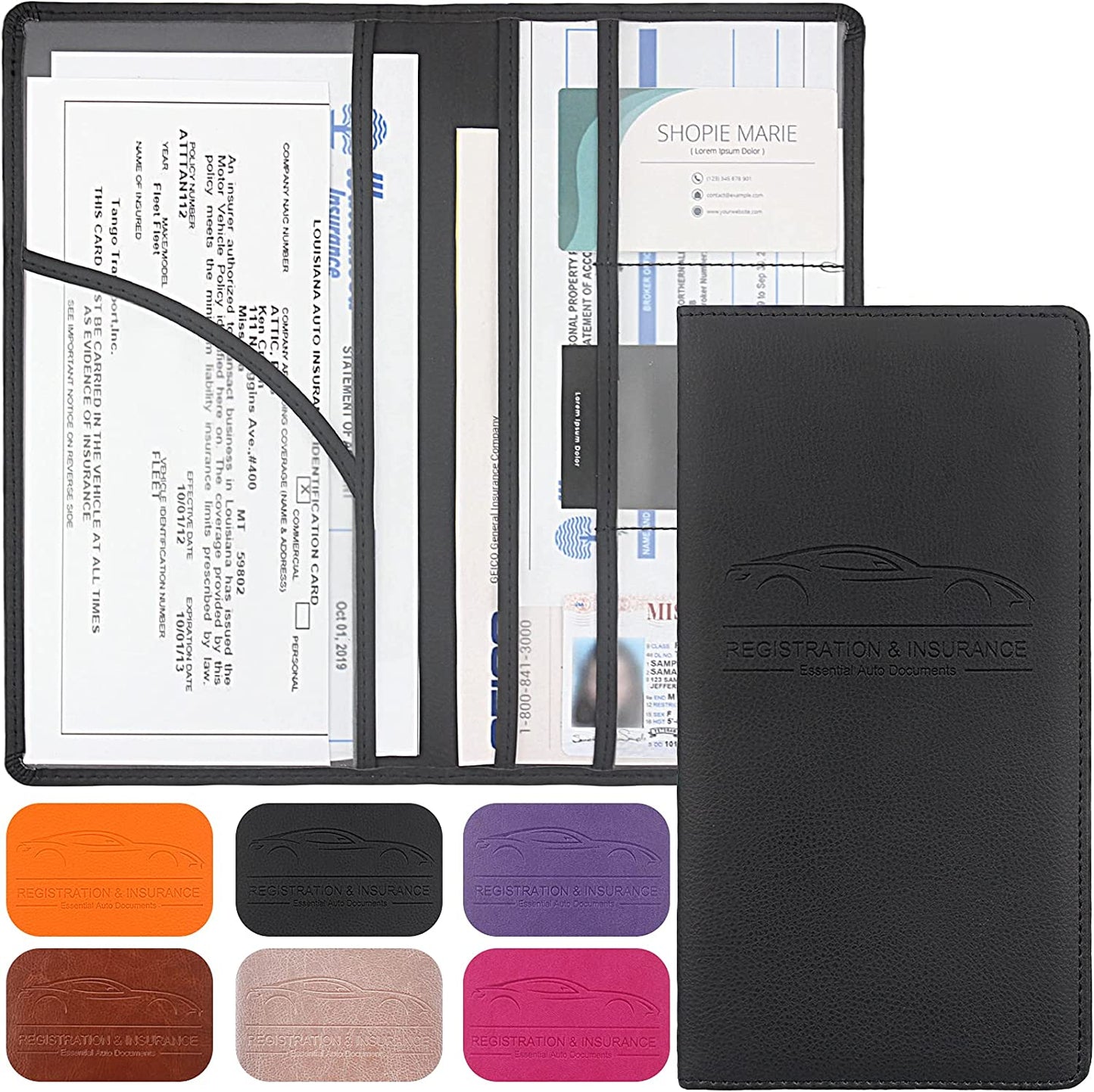 Premium Leather Car Registration & Insurance Card Holder with Magnetic Shut - for Documents, Cards, License