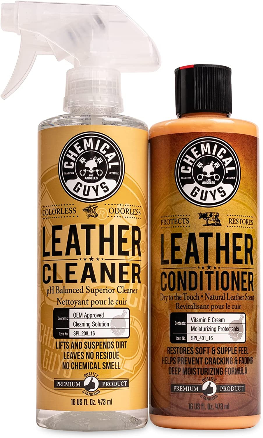 SPI_109_16 Leather Cleaner and Leather Conditioner Kit for Use on Leather Apparel, Furniture, Car Interiors, Shoes, Boots, Bags & More (2 - 16 Fl Oz Bottles)