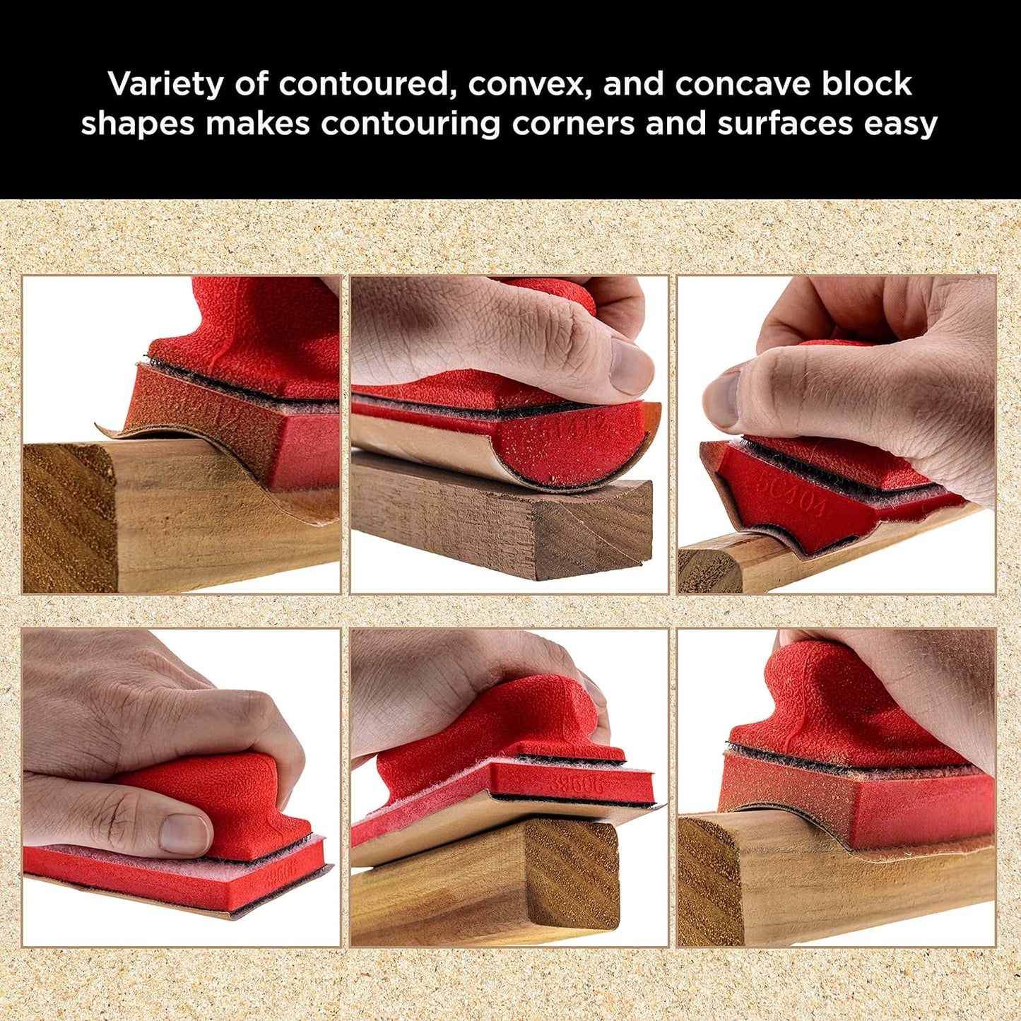 20-Piece Contoured Profile 5" Hand Sanding Block Set with 40 Sheet Hook & Loop Sandpaper Kit - Interchangeable Assorted Convex & Concave Shapes - Sand Wood Woodworking Furniture, Auto Paint