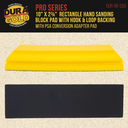 Pro Series Rectangle 10" X 2-3/4" Hand Sanding Block Pad with Hook & Loop Backing and PSA Sandpaper Conversion Adapter Pad - Automotive Paint Prep Sand Shape Contour Woodworking Furniture