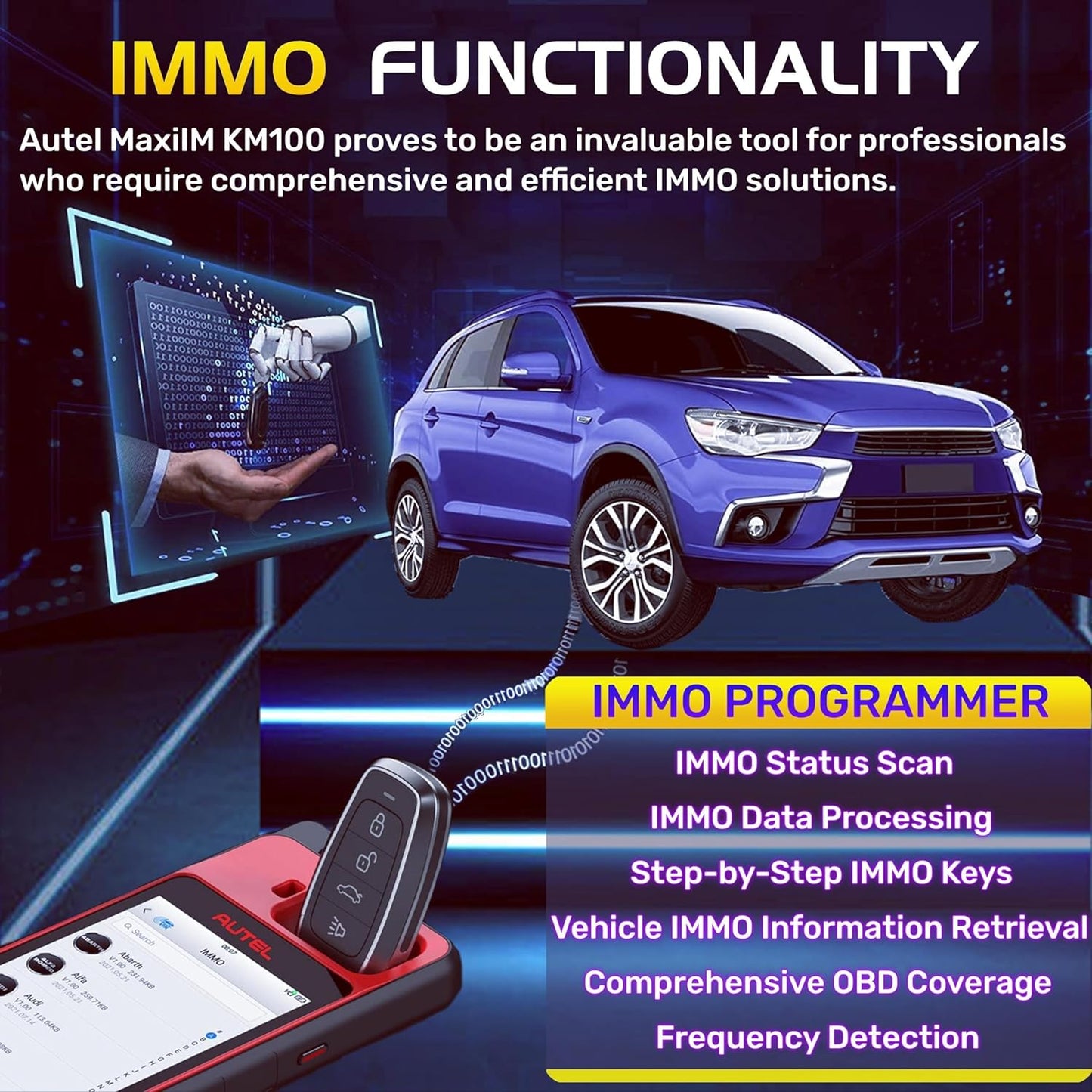 Maxiim KM100 Key Fob Programming Tool, Lifetime Free Updates, Lite of IM508 S IM608 PRO, 60S Key Generation, OBD IMMO Learning on 99% Cars, Built-In APB112, 2PCS Ikeys