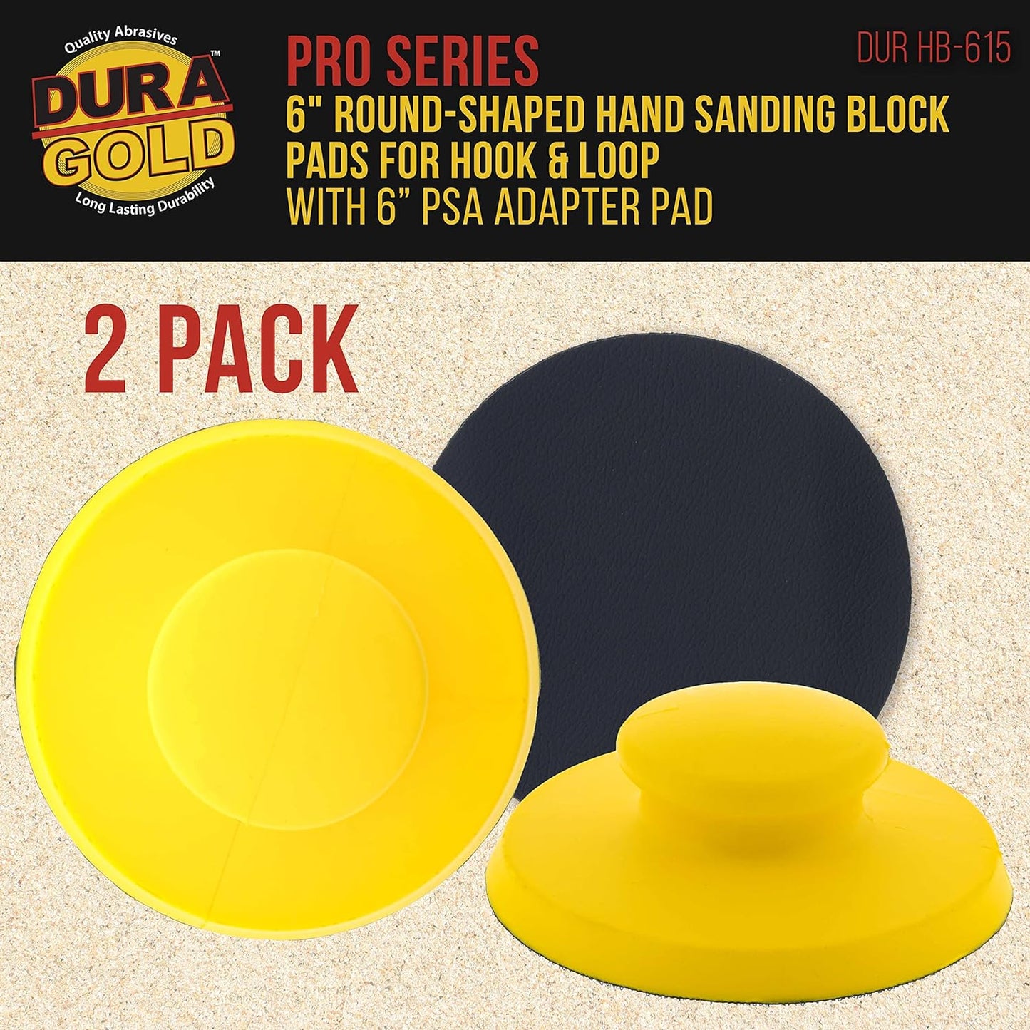 Pro Series 6" Round-Shaped Hand Sanding Block Pad for Hook & Loop and PSA 6" DA Sanding Discs, 2 Pack - PSA Sandpaper Conversion Adapter Pad - Automotive Car Sand Wood Woodworking Furniture