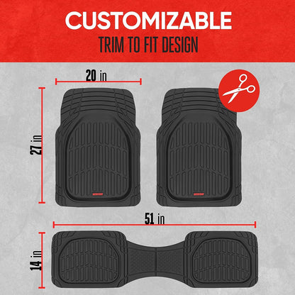 Flextough Floor Mats for Cars, Deep Dish All-Weather Mats, Waterproof Trim-To Fit Automotive Floor Mats for Cars Trucks SUV, Universal Floor Liner Car Accessories, Black, Full Set