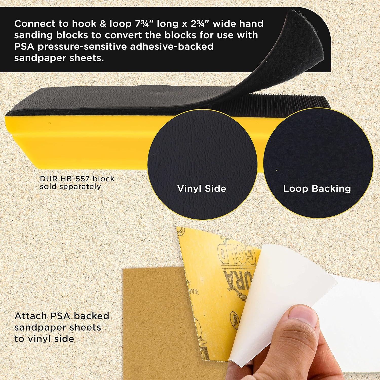 Pro Series Rectangle 7-3/4" X 2-3/4" Hand Sanding Block Adaptor Sheets to Convert Hook & Loop Sanding Block Pads to PSA Sticky Pads, 2 Sheet Pack (Sanding Blocks Not Included)