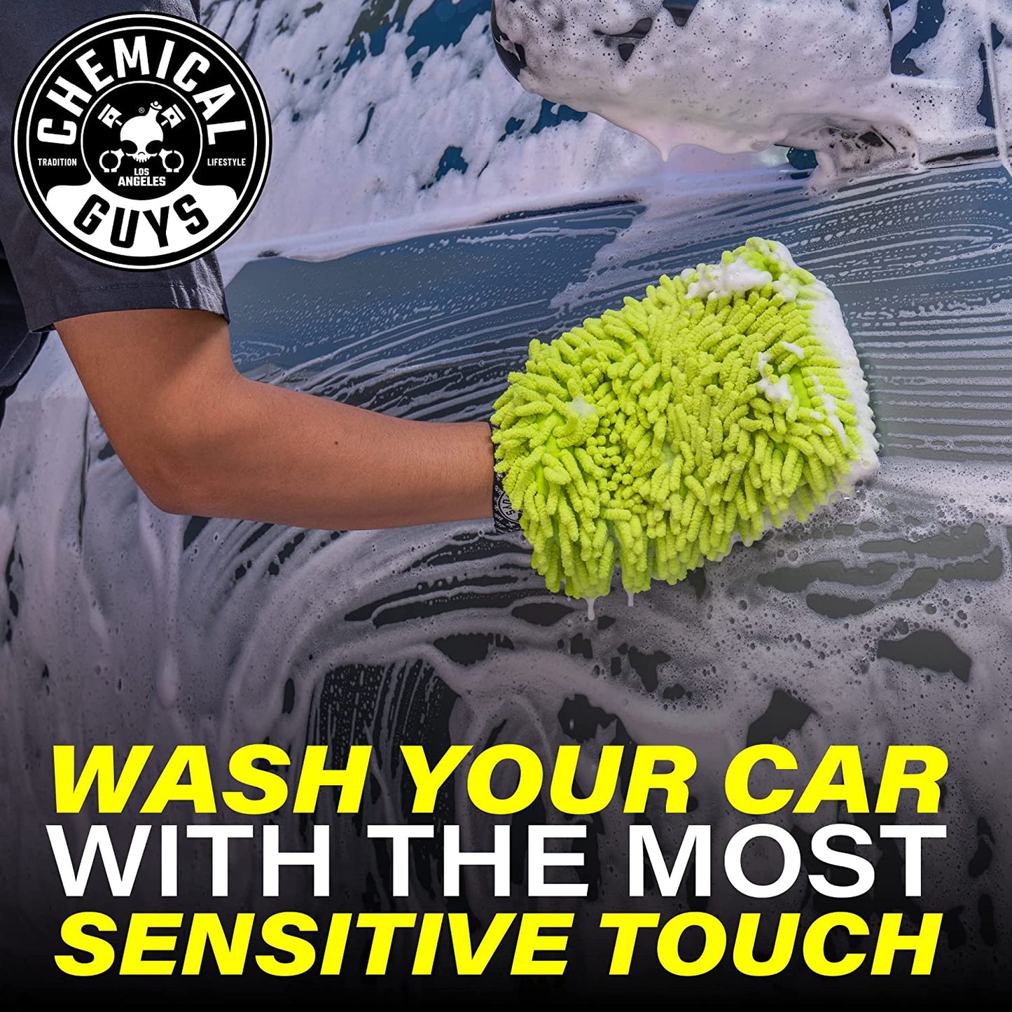 MIC493 Chenille Premium Scratch-Free Microfiber Wash Mitt, Lime Green, 9.6" X 2.3" X 7"