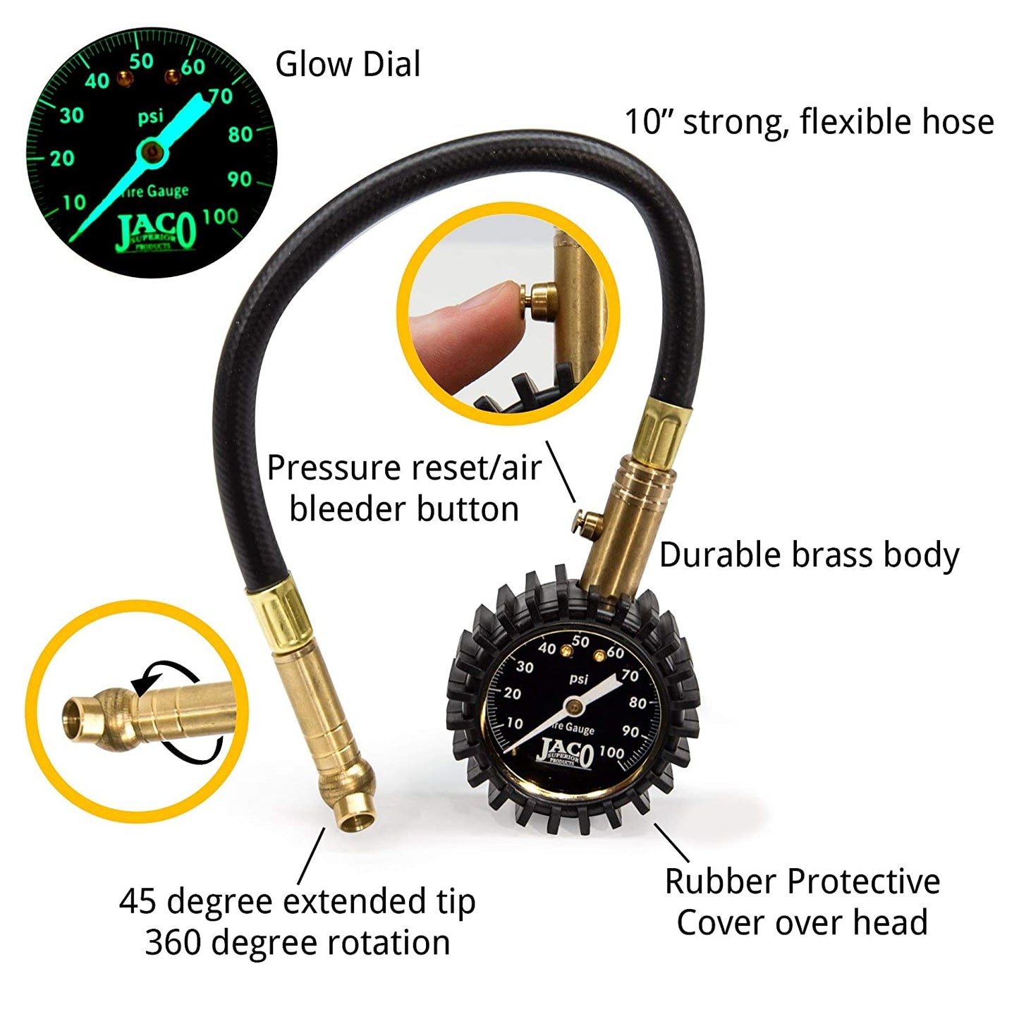 JACO Elitepro Tire Pressure Gauge - 100 PSI