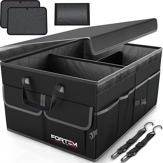 Car Trunk Organizer, Collapsible Multi Compartment Car Organizer, Foldable SUV Storage for Car Accessories for Women Men, Non Slip Bottom, Securing Straps, Soft Cover 50L (Black, Standard)