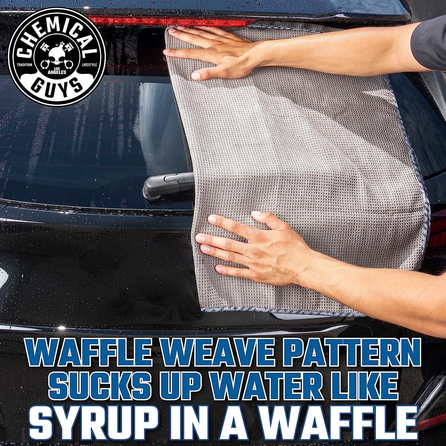 MIC_781_01 Waffle Weave Gray Matter 70/30 Blend Microfiber Drying Towel with Silk Edging, 25" X 36"