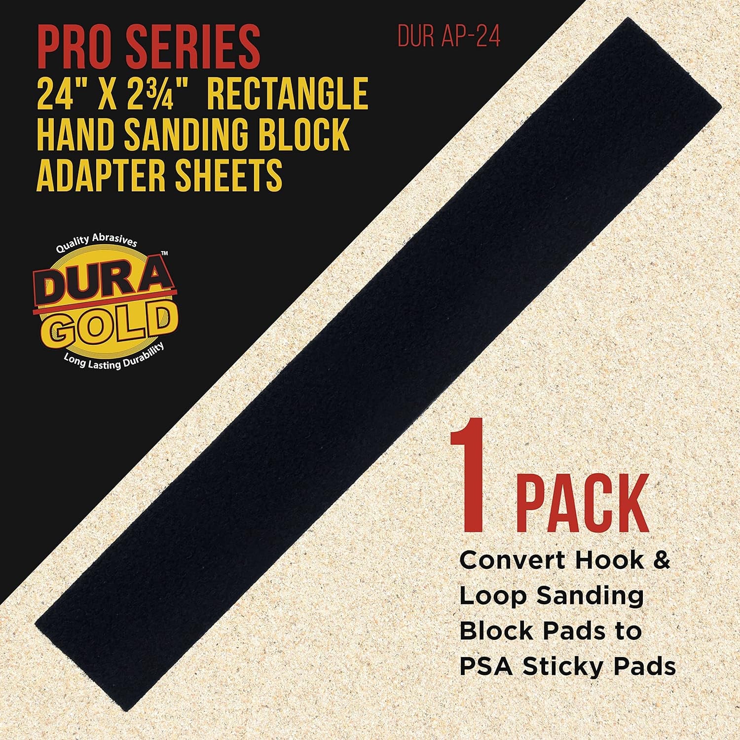 Pro Series Rectangle 24" X 2-3/4" Hand Sanding Block Adaptor Sheet to Convert Hook & Loop Sanding Block Pads to PSA Sticky Pads (Sanding Block Not Included)