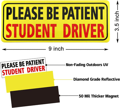 3Pcs Magnet for Car, Please Be Patient Student Driver, New Drivers Sticker Safety Warning, Magnetic Reflective Rookie Driver Bumper Sticker (Black&Red)