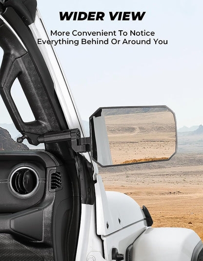 Mirrors Doors off Compatible with Wrangler JL/JLU 2018-2023 & Gladiator JT, JL Side Mirrors with Ball Adapter, Wider View No Vibrate & Wobble (NOT FIT 2024 Wrangler), Patent Pending