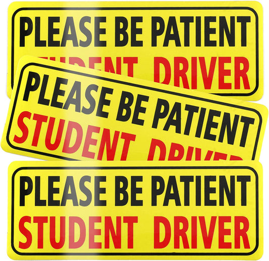 3Pcs Magnet for Car, Please Be Patient Student Driver, New Drivers Sticker Safety Warning, Magnetic Reflective Rookie Driver Bumper Sticker (Black&Red)