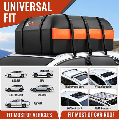 Car  Bag, 21 Cubic Feet 100% Waterproof Heavy Duty 840D Car Roof Bag for All Vehicle With/Without Racks - Anti-Slip Mat, 6 Door Hooks, Storage Bag, 2 Extra Straps