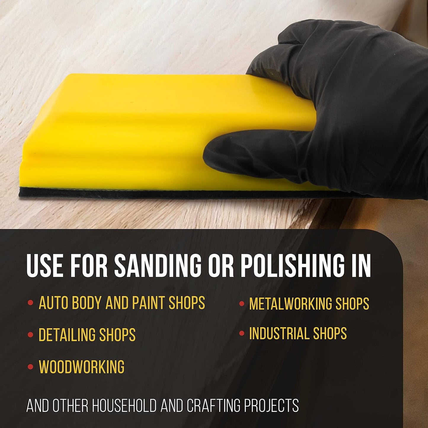 Pro Series Classic Rectangle Hand Sanding Block Kit with 3 Blocks, 5", 7-3/4" and 10" Set, Hook & Loop Backing and PSA Sandpaper Conversion Adapter Pad - Auto Paint Prep Sand Woodworking