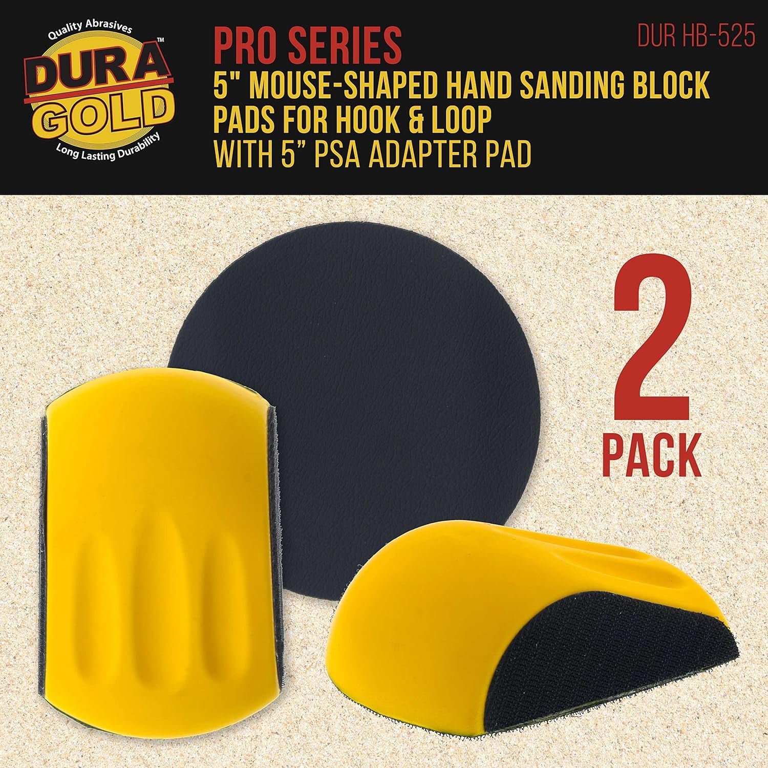 Pro Series 5" Mouse-Shaped Hand Sanding Block Pad for Hook & Loop and PSA 5" DA Sanding Discs, 2 Pack - PSA Sandpaper Conversion Adapter Pad - Automotive Car Sand Wood Woodworking Furniture