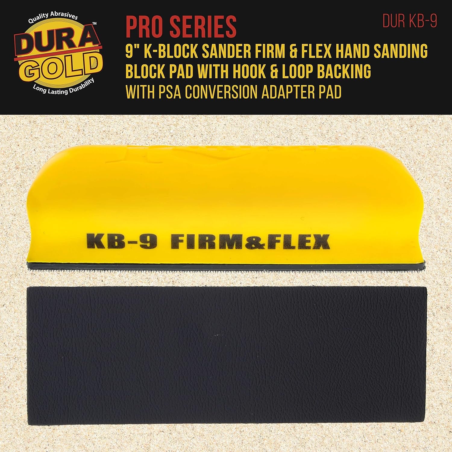 Pro Series 9" K-Block Sander Firm & Flex Hand Sanding Block Pad with Hook & Loop Backing and PSA Sandpaper Conversion Adapter Pad - Automotive Paint Prep Sand Shape Contour Woodworking Wood