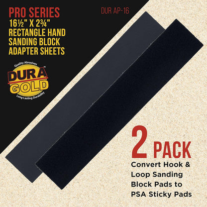 Pro Series Rectangle 16-1/2" X 2-3/4" Hand Sanding Block Adaptor Sheets to Convert Hook & Loop Longboard Sanding Block Pads to PSA Sticky Pads, 2 Sheet Pack (Sanding Blocks Not Included)